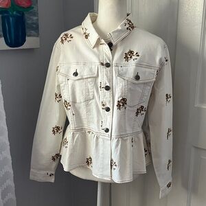 Floral Embroidered Peplum Jean Jacket Medium runs large NWT